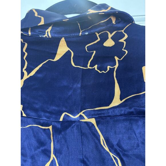 ASTR The Label Satin Floral Wrap Dress Navy Gold Long Sleeve Mini Size Small - Picture 5 of 11